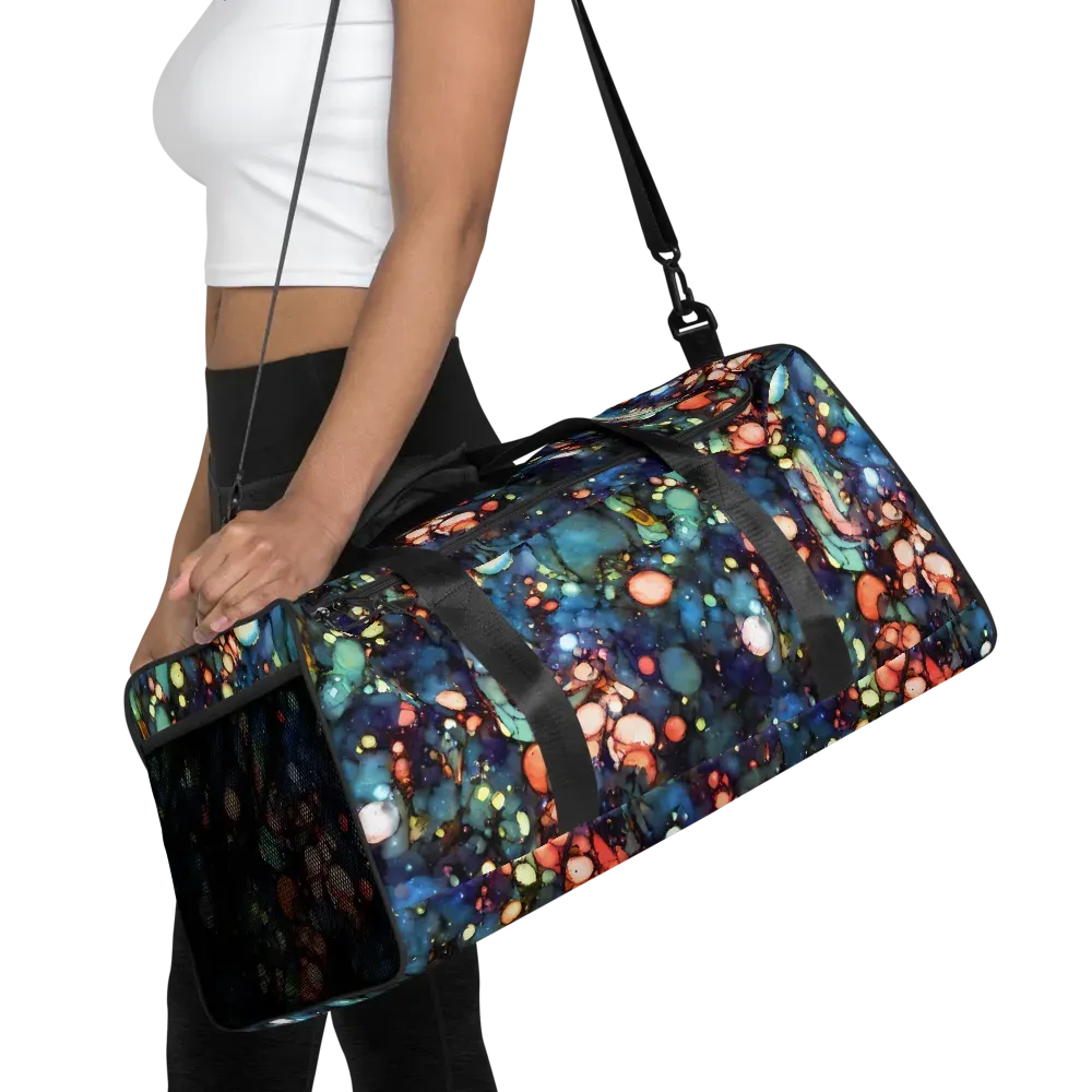 Blue Nebula Bloom on Duffle Bag — Front