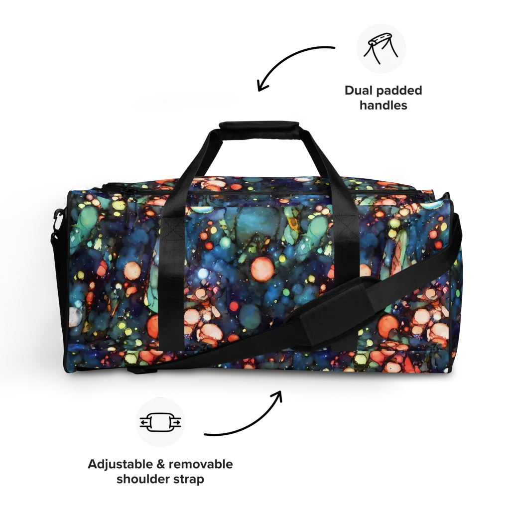 Blue Nebula Bloom on Duffle Bag — Front