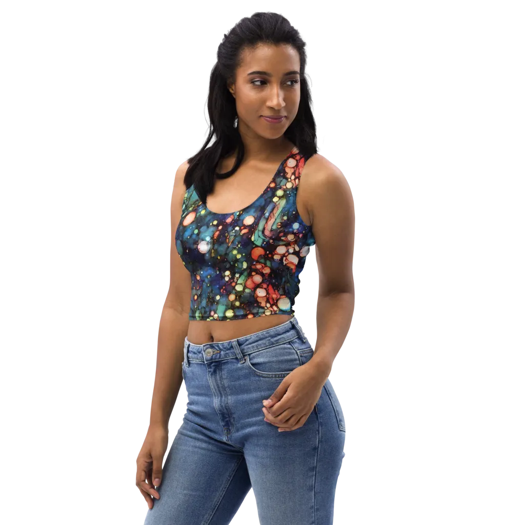 Blue Nebula Bloom on Crop Top — Left Front