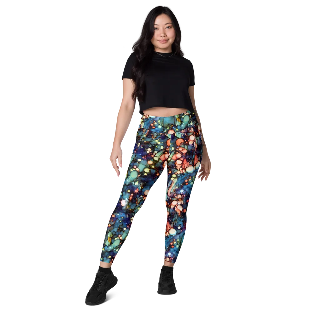 Blue Nebula Bloom on Leggings with Pockets — Front