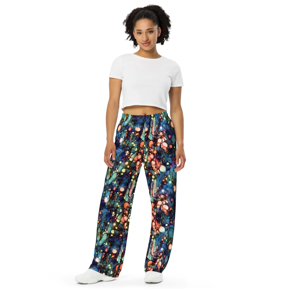 Blue Nebula Bloom on Wide-Leg Pants — Front