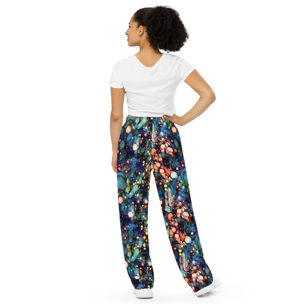 Blue Nebula Bloom on Wide-Leg Pants — Back