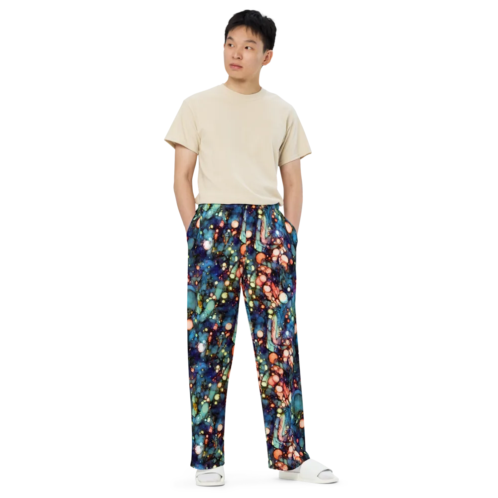 Blue Nebula Bloom on Wide-Leg Pants — Front