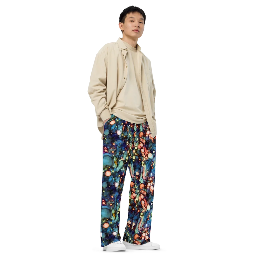 Blue Nebula Bloom on Wide-Leg Pants — Right Front