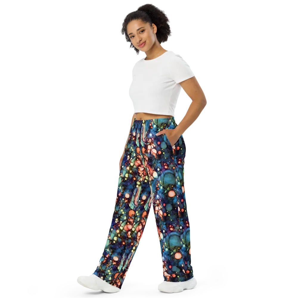 Blue Nebula Bloom on Wide-Leg Pants — Left Front