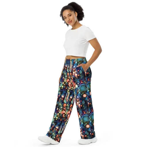 Blue Nebula Bloom on a Wide-Leg Pants