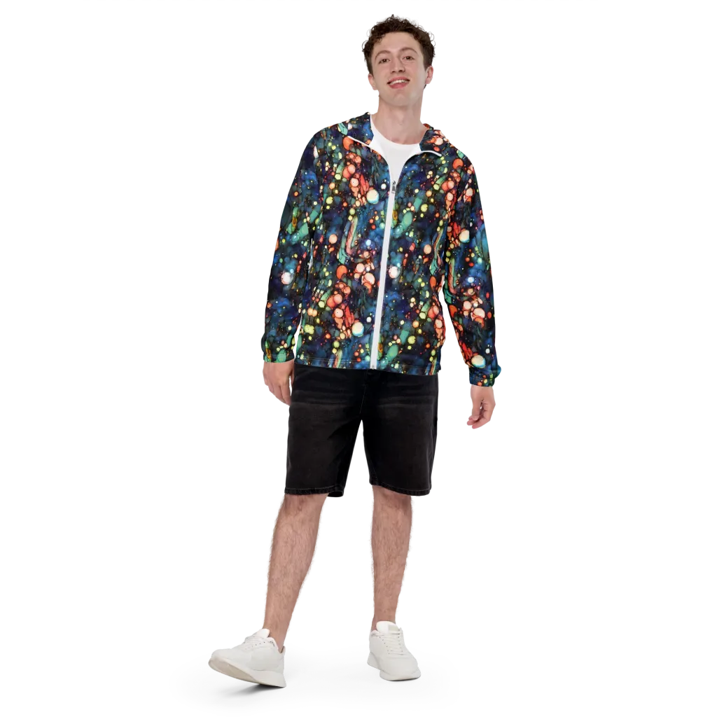 Blue Nebula Bloom on Men's Windbreaker — Front