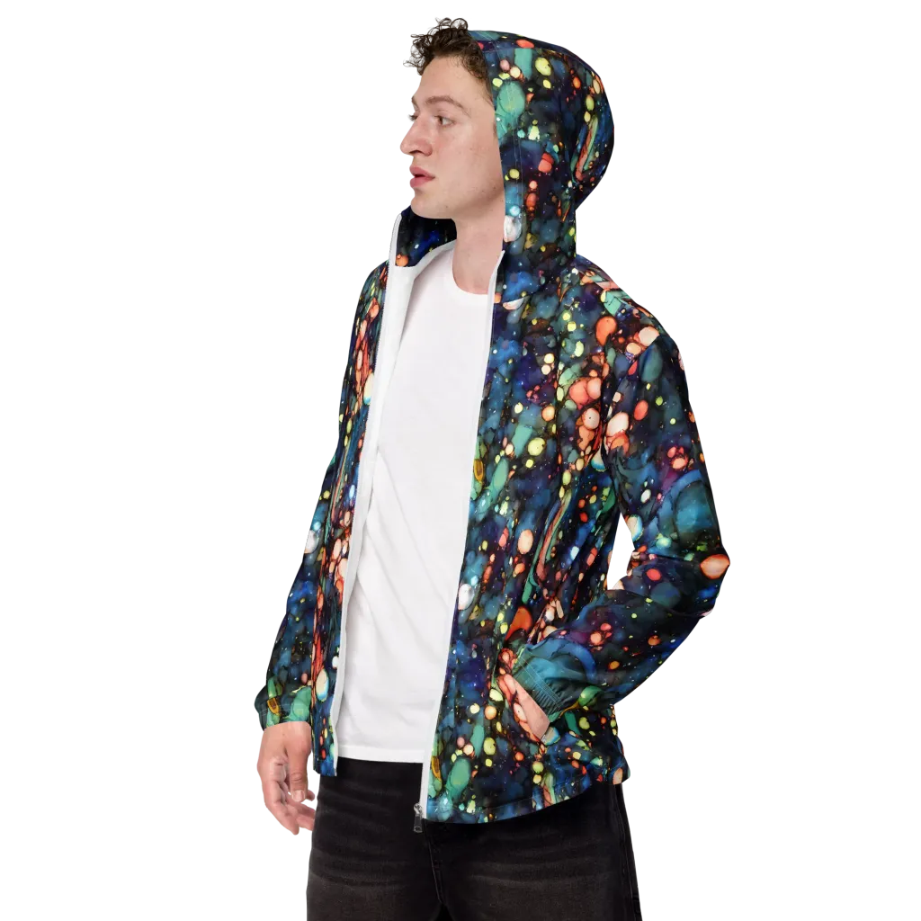 Blue Nebula Bloom on Men's Windbreaker — Left Front