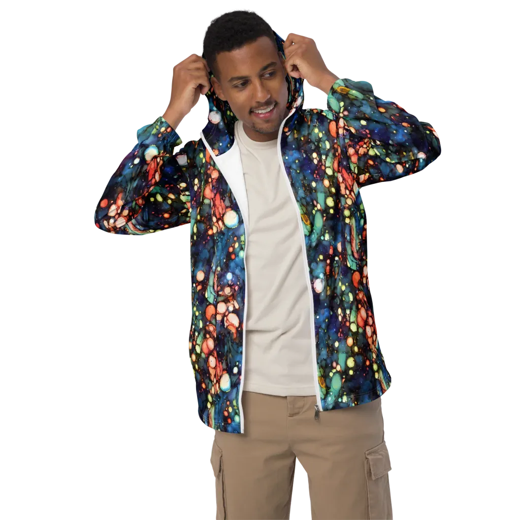 Blue Nebula Bloom on Men's Windbreaker — Front