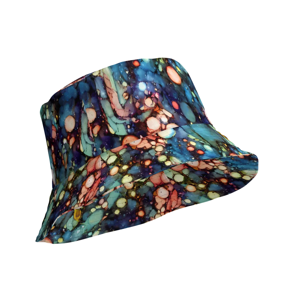 Blue Nebula Bloom on Reversible Bucket Hat — Product details Outside