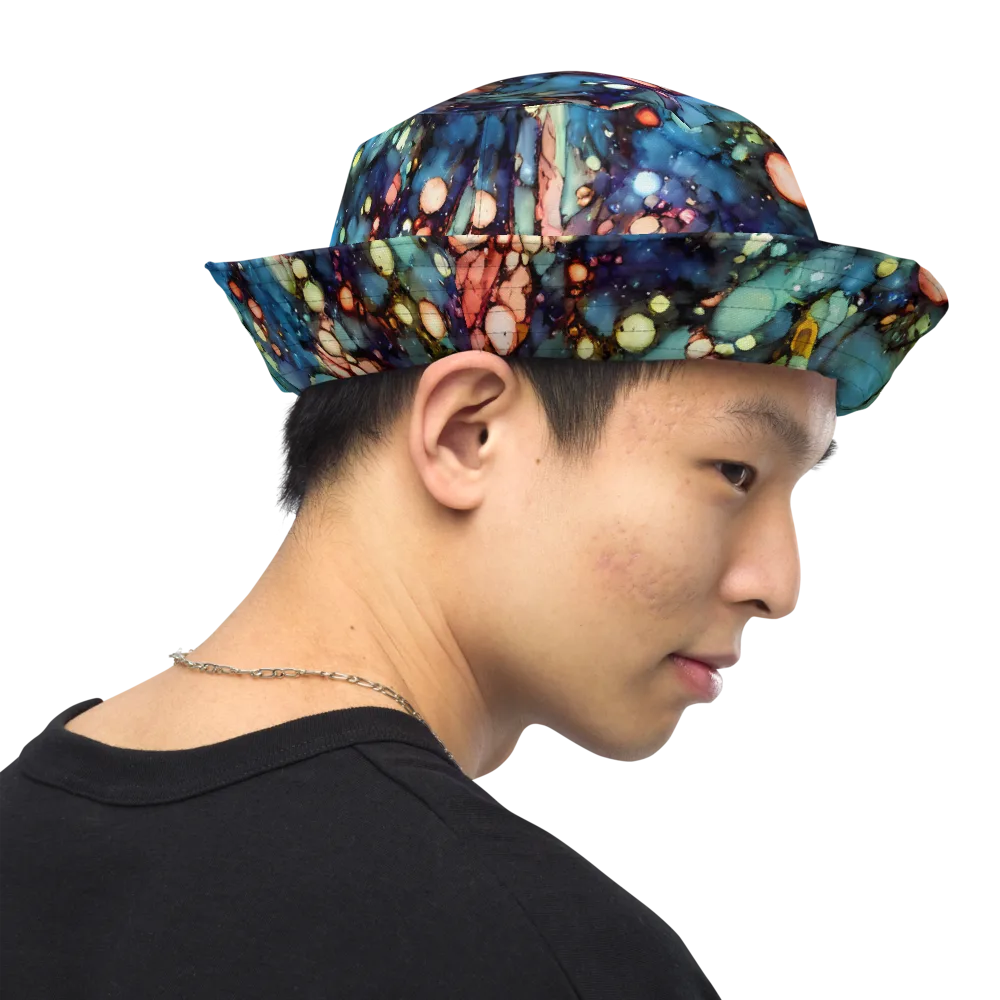 Blue Nebula Bloom on Reversible Bucket Hat — Right Outside