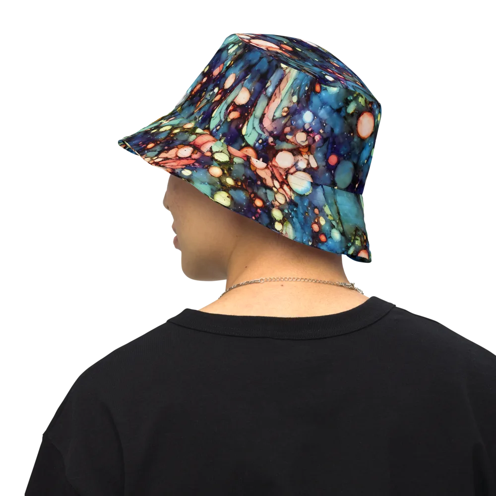 Blue Nebula Bloom on Reversible Bucket Hat — Back Inside