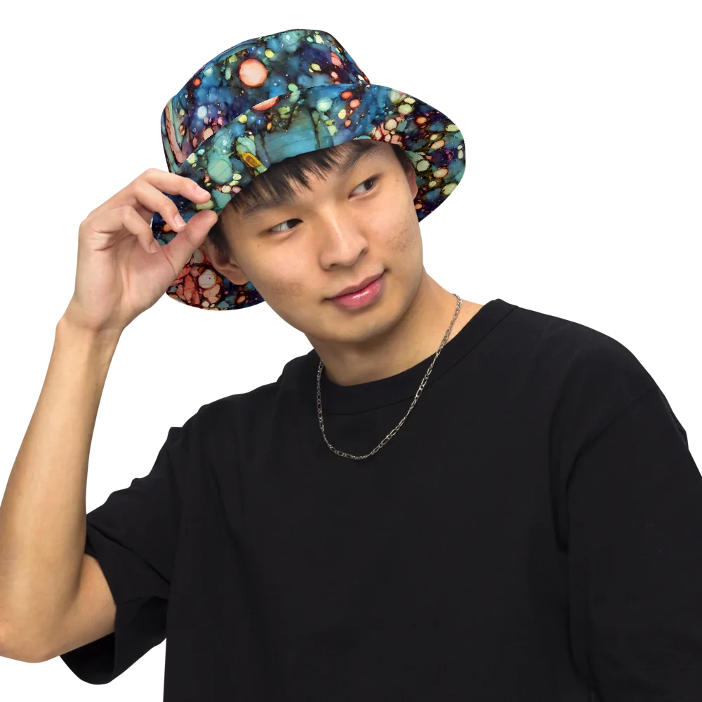 Blue Nebula Bloom on Reversible Bucket Hat — Front Inside