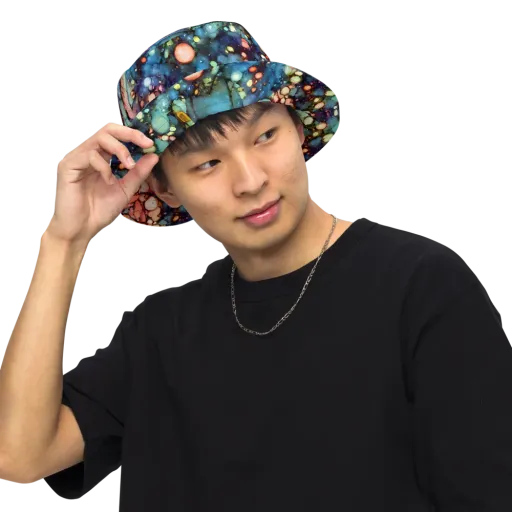 Blue Nebula Bloom on a Reversible Bucket Hat