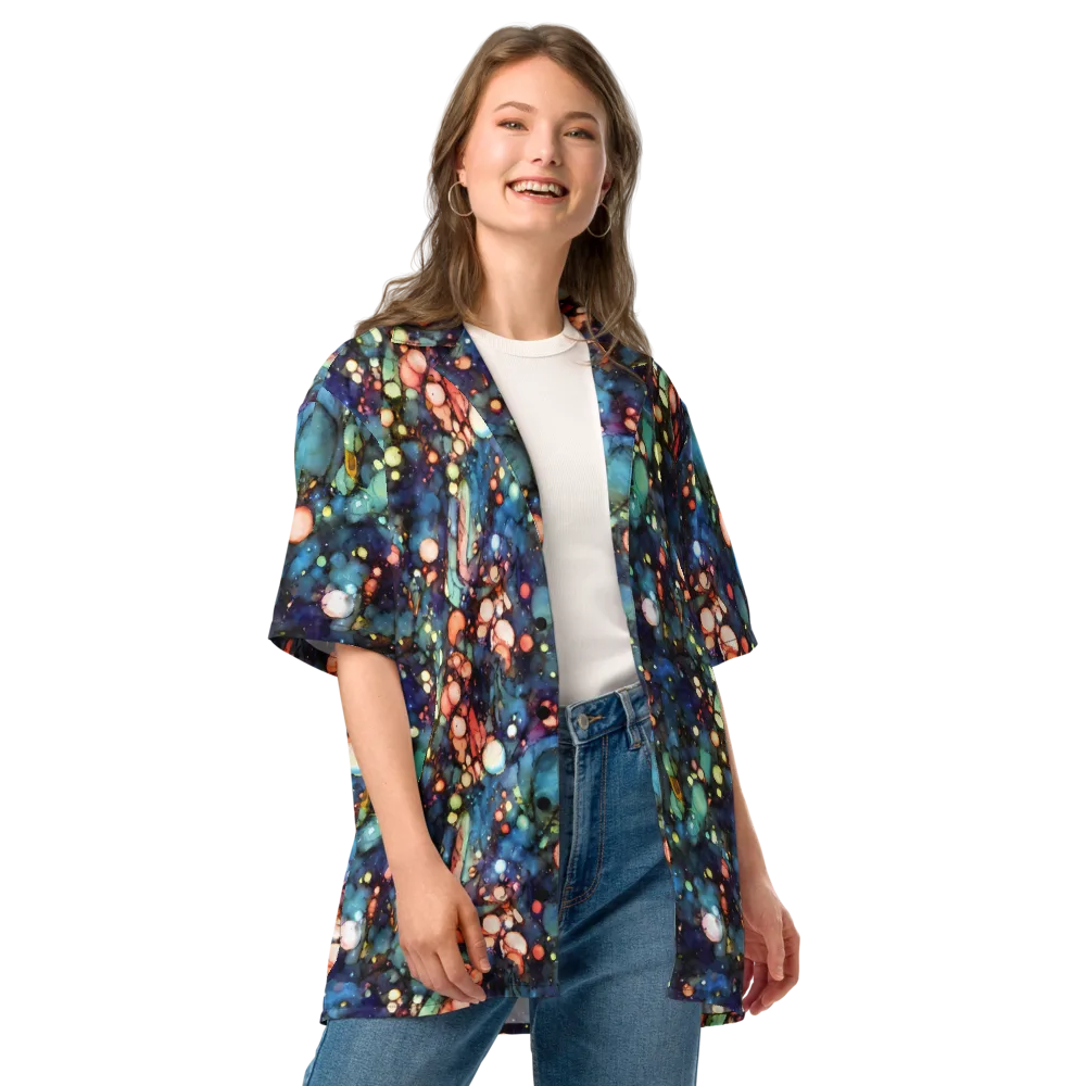Blue Nebula Bloom on Button Shirt — Front