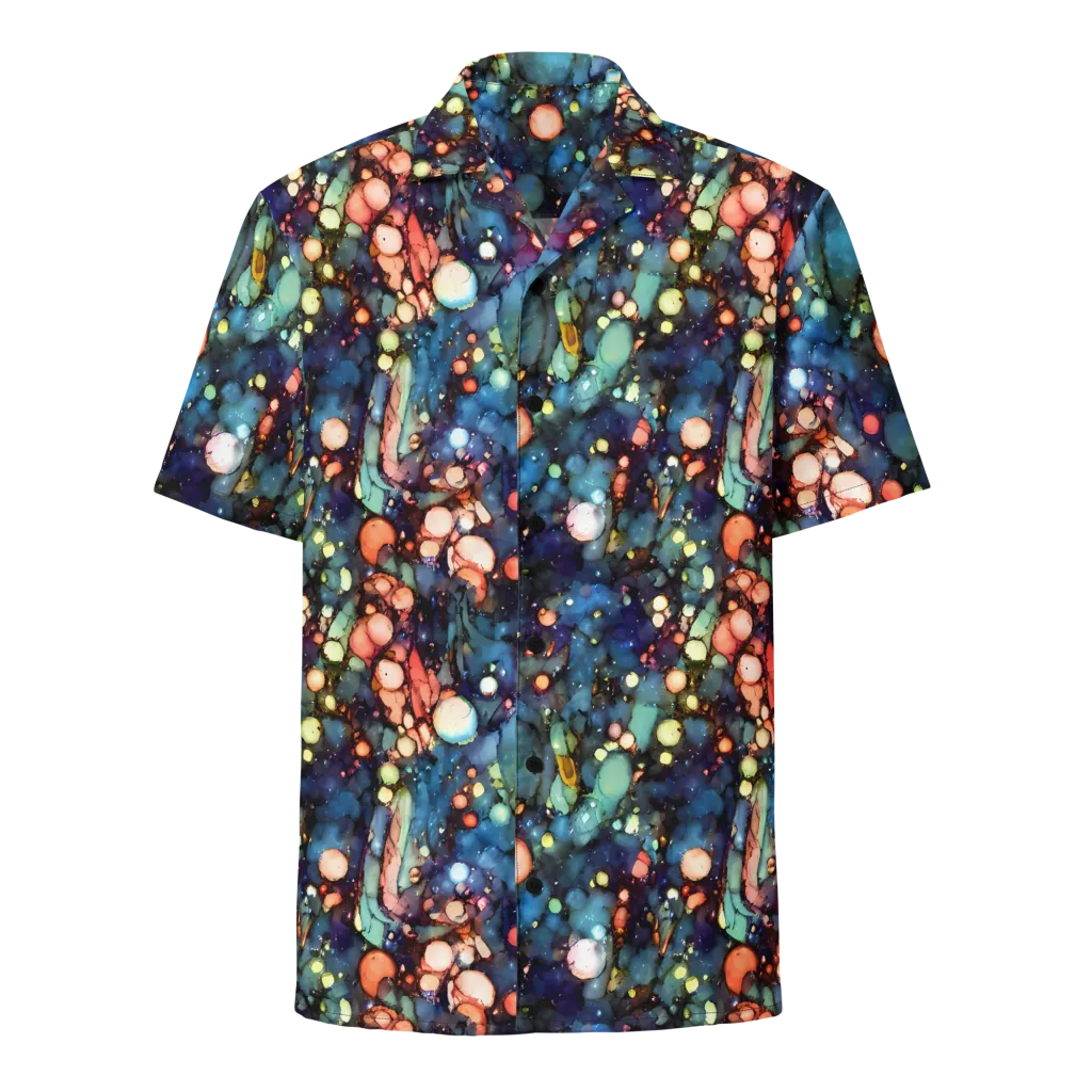 Blue Nebula Bloom on Button Shirt — Front
