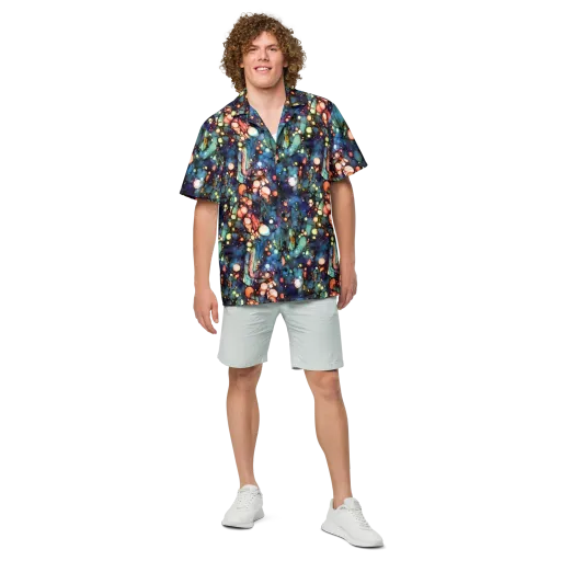 Blue Nebula Bloom on a Button Shirt