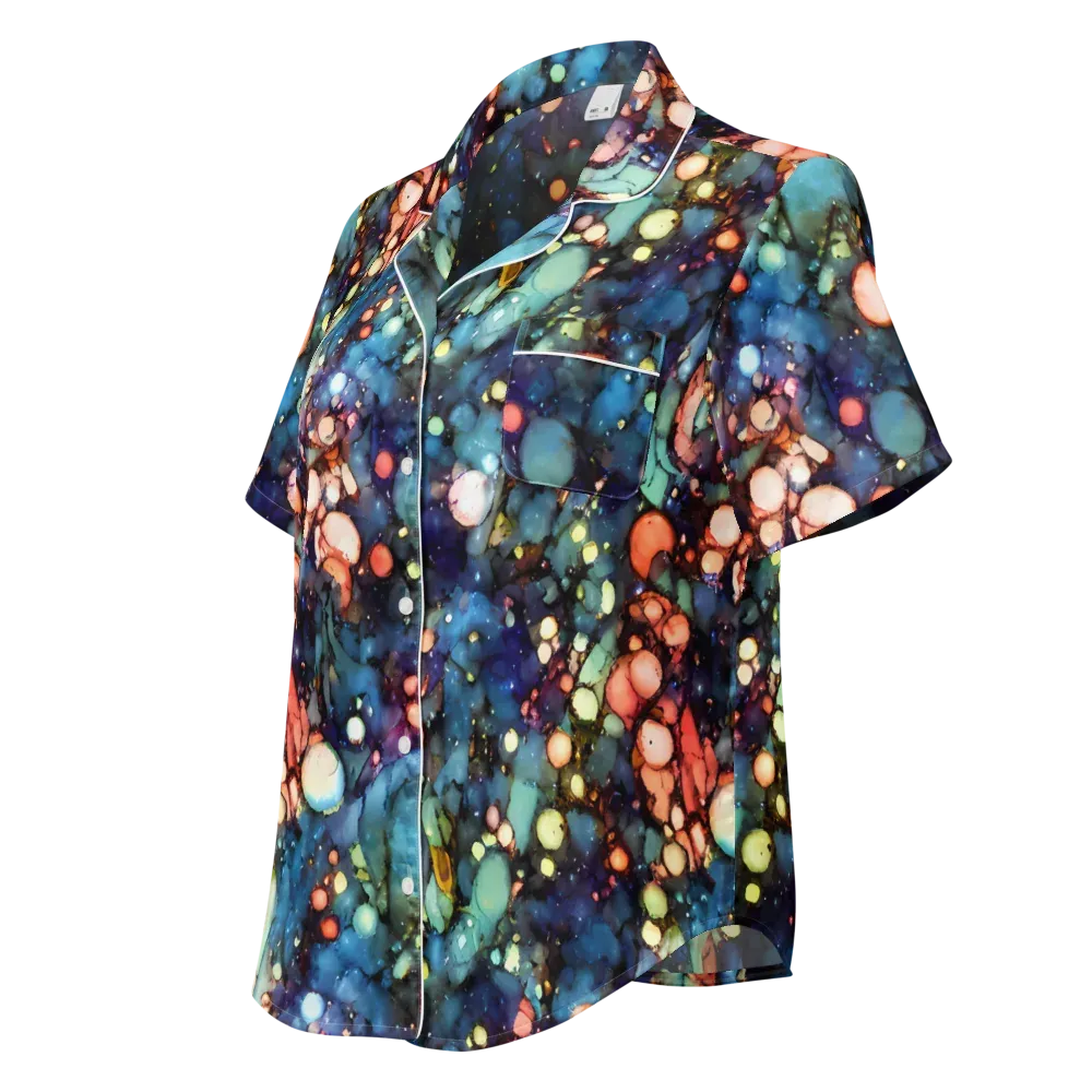 Blue Nebula Bloom on Women's Short Sleeve Pajama Top — Left Front