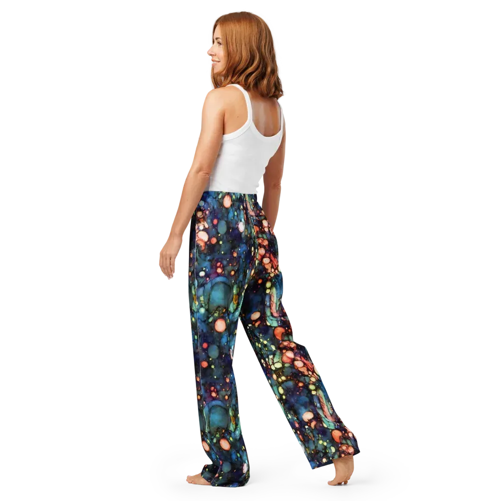 Blue Nebula Bloom on Women's Pajama Pants — Back