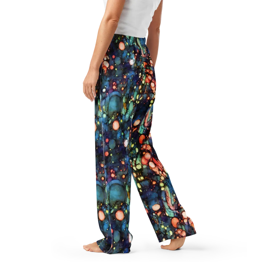 Blue Nebula Bloom on Women's Pajama Pants — Left
