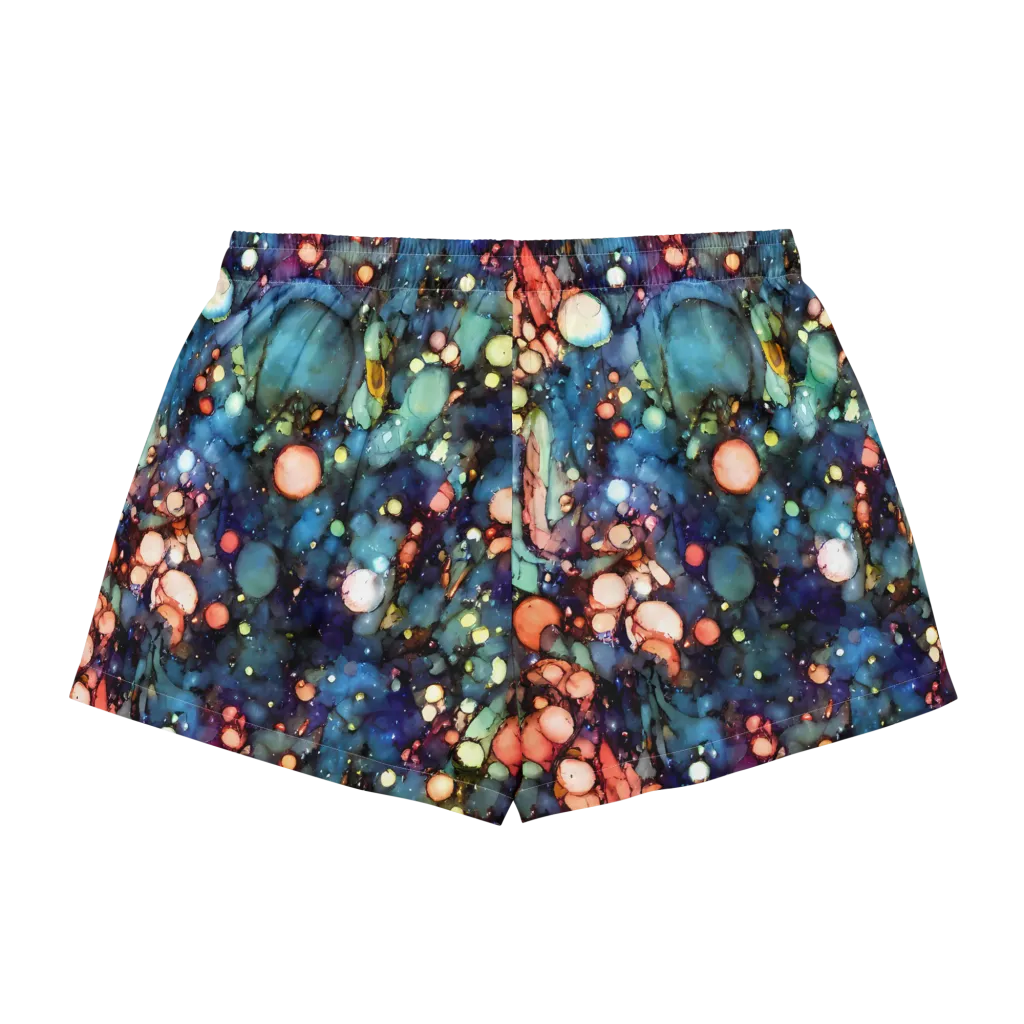 Blue Nebula Bloom on Women's Pajama Shorts — Back
