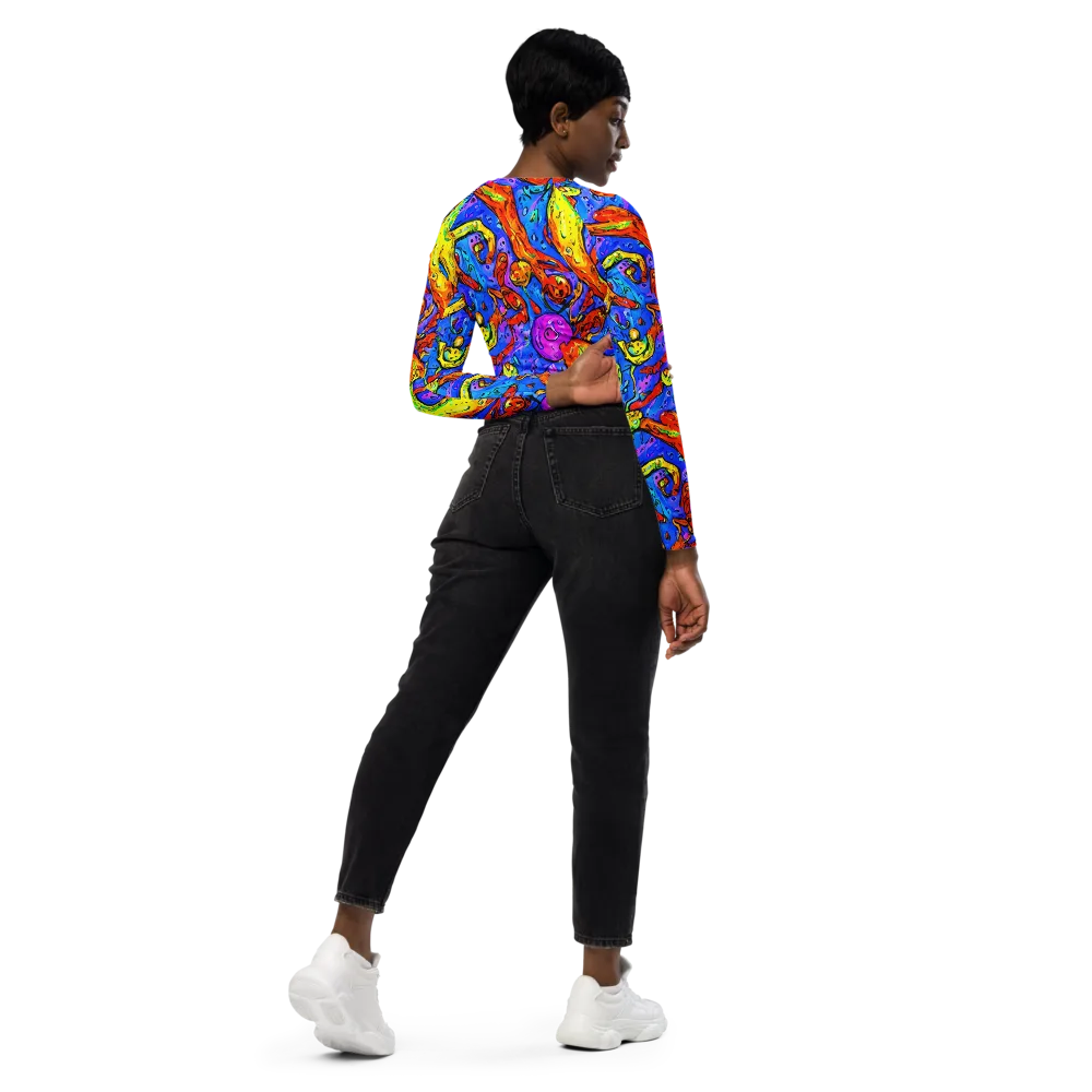 Chromatic Shoal on Long Sleeve Crop Top — Right Back
