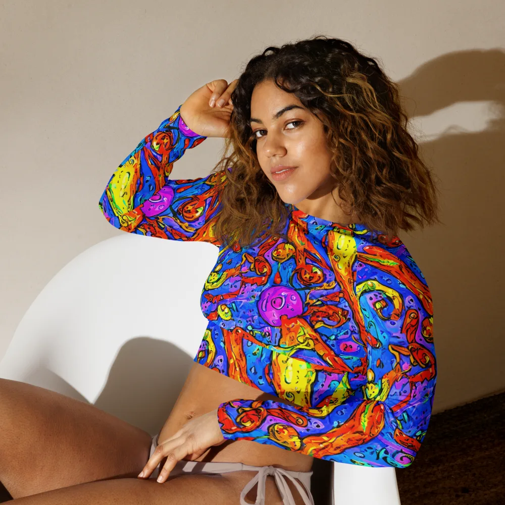 Chromatic Shoal on Long Sleeve Crop Top — Left Front
