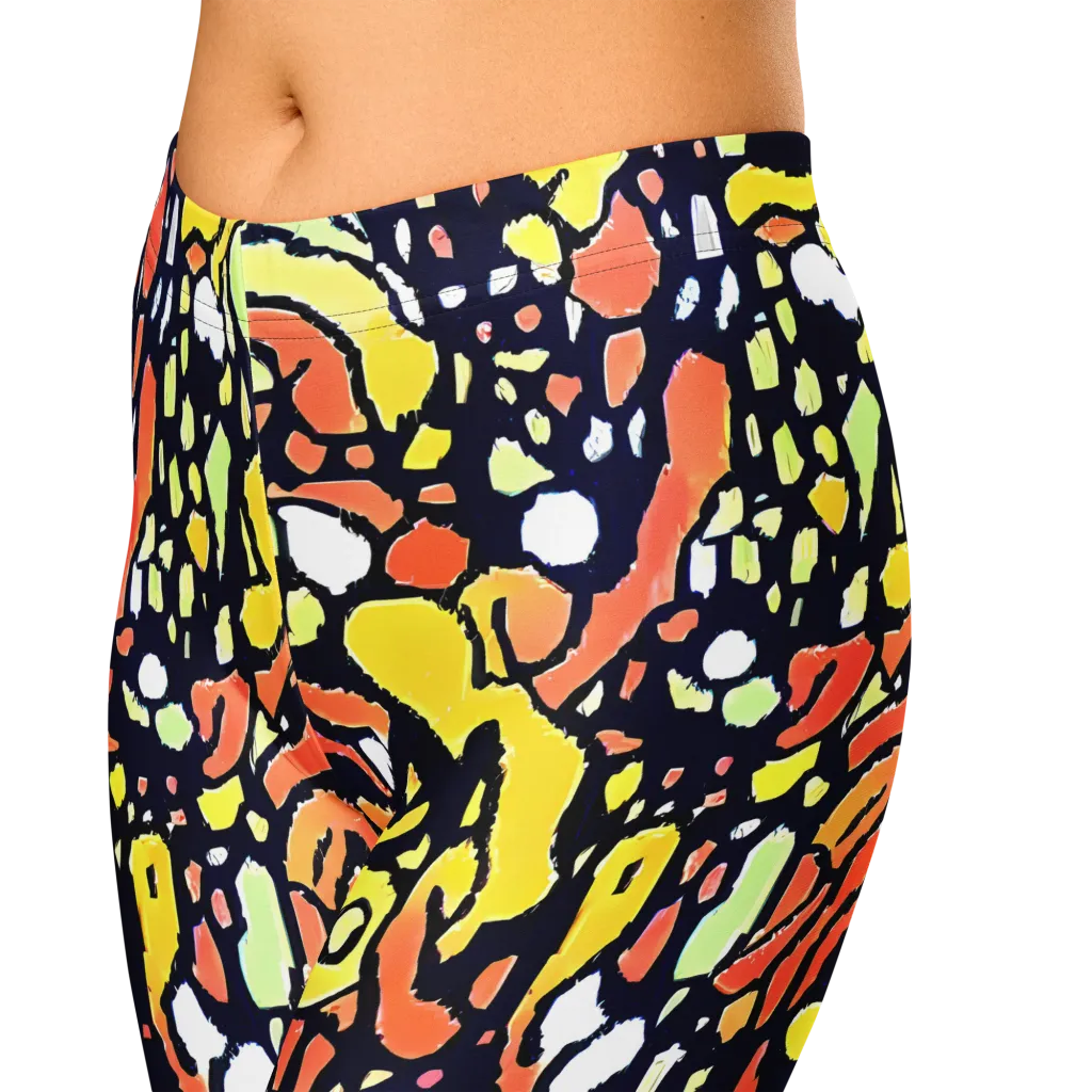 Neon Ink Safari on Capri Leggings — Zoomed-in