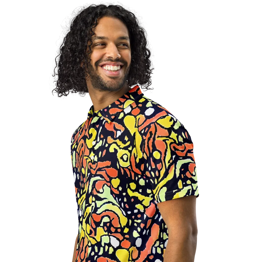 Neon Ink Safari on Men's Slim Fit Polo Shirt — Left Front