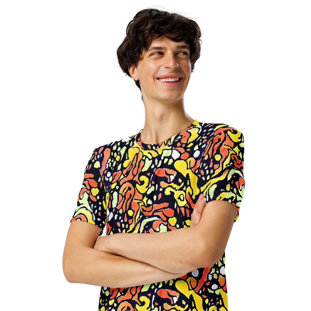 Neon Ink Safari on Men's Crew Neck T-Shirt — Left Front