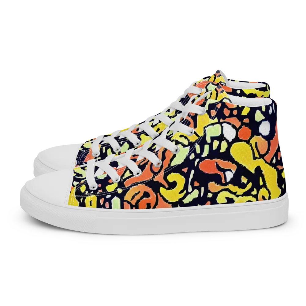 Neon Ink Safari on Men's High Top Canvas Shoes — Left