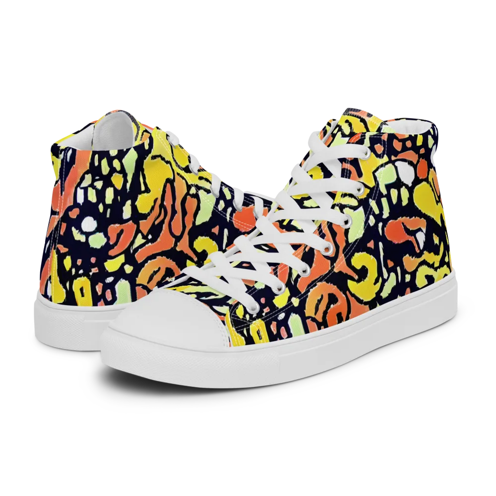 Neon Ink Safari on Men's High Top Canvas Shoes — Left