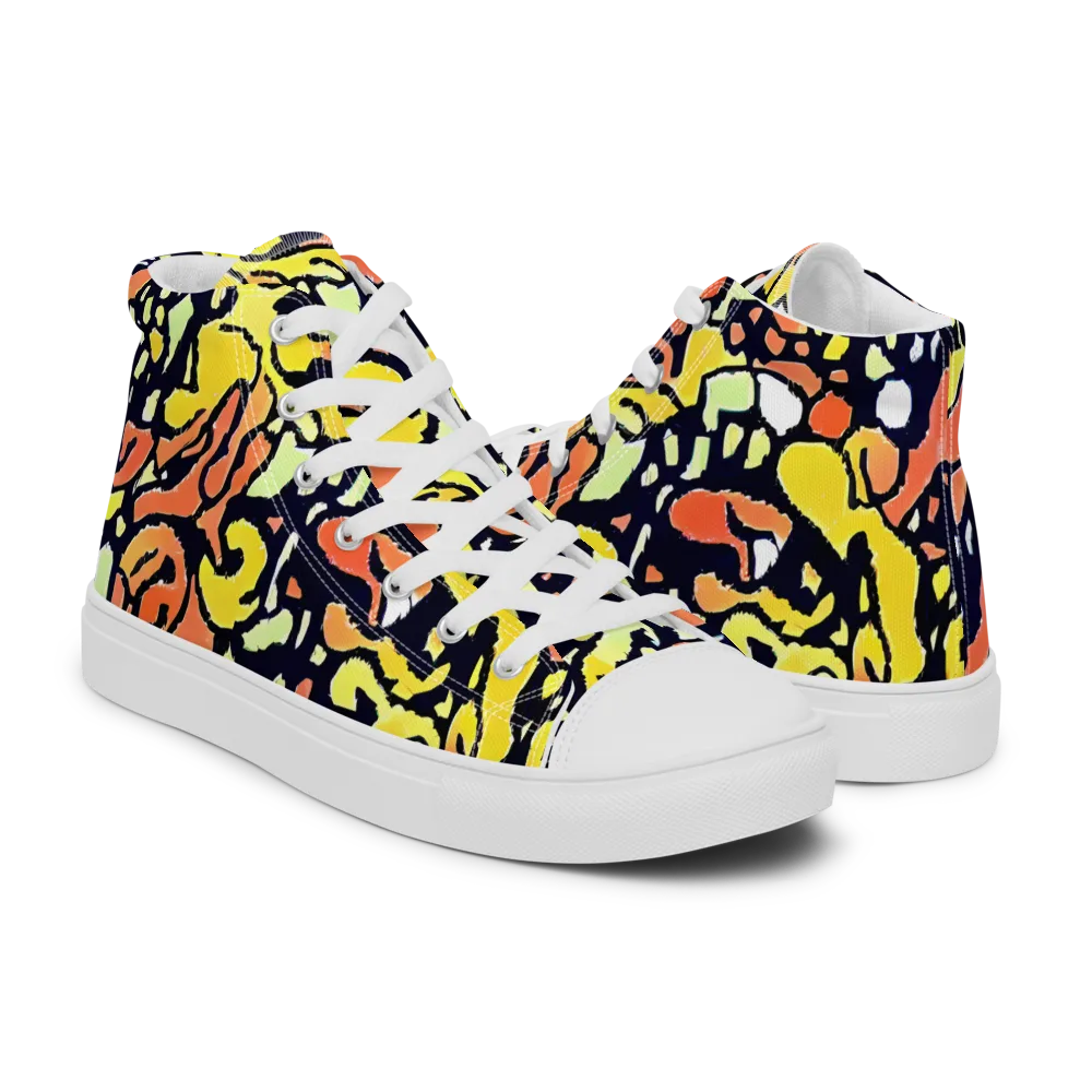 Neon Ink Safari on Men's High Top Canvas Shoes — Right