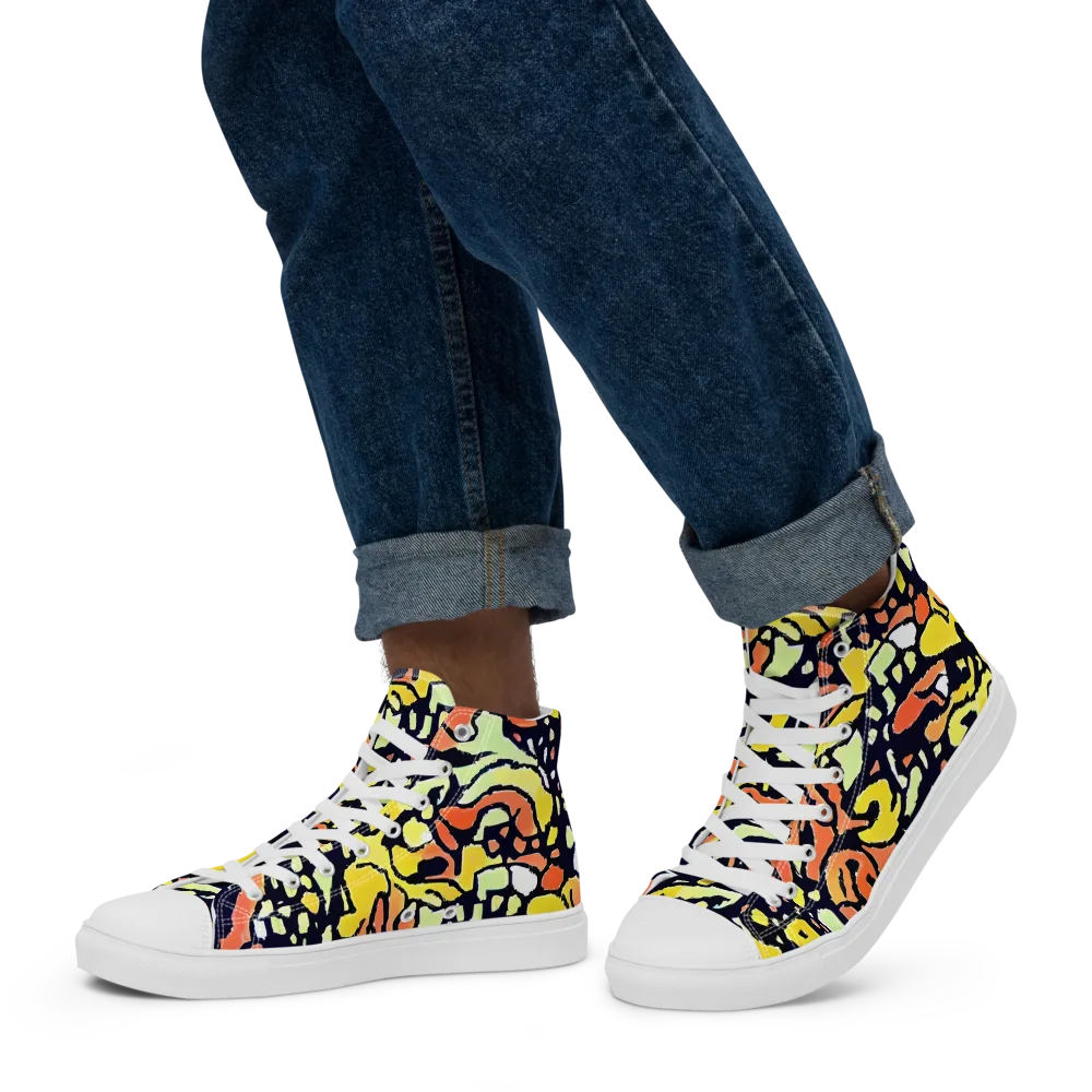 Neon Ink Safari on Men's High Top Canvas Shoes — Left