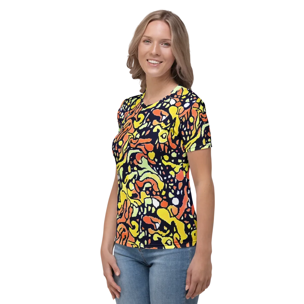 Neon Ink Safari on Women's Crew Neck T-Shirt — Left