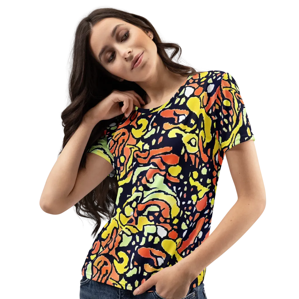 Neon Ink Safari on Women's Crew Neck T-Shirt — Left Front