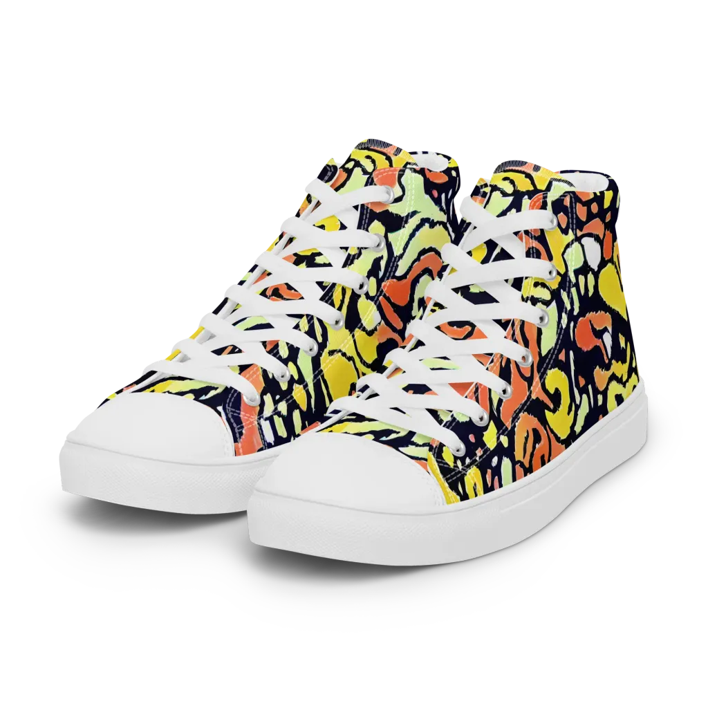 Neon Ink Safari on Women's High Top Canvas Shoes — Left Front
