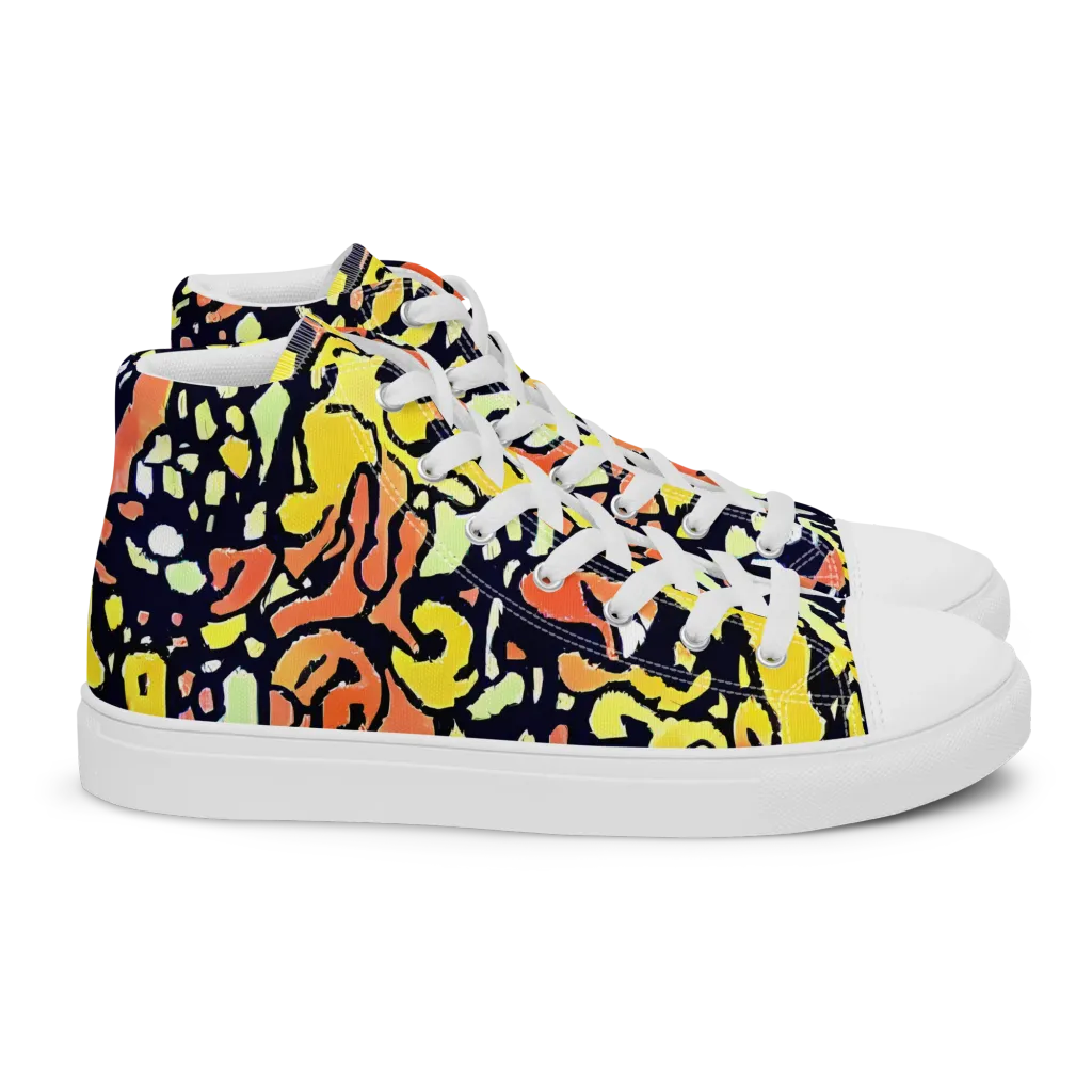Neon Ink Safari on Women's High Top Canvas Shoes — Right