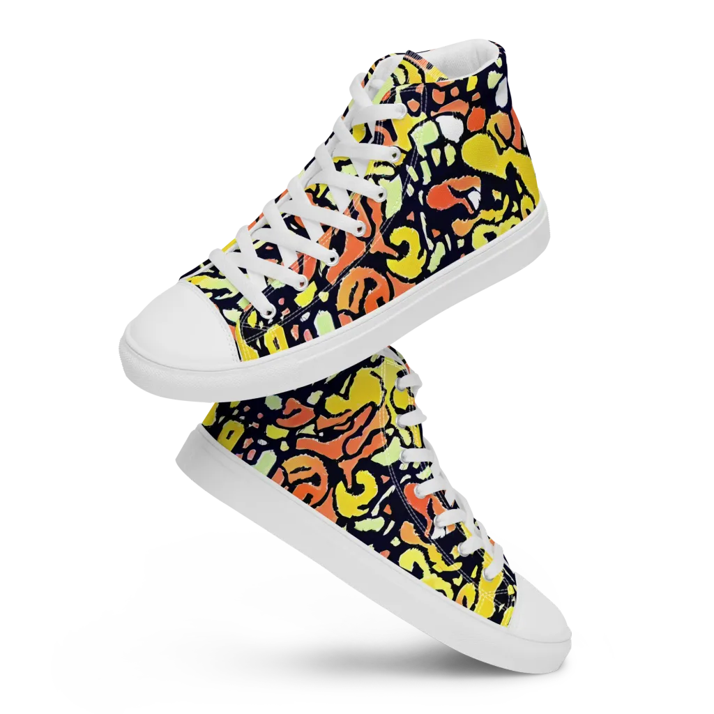 Neon Ink Safari on Women's High Top Canvas Shoes — Front