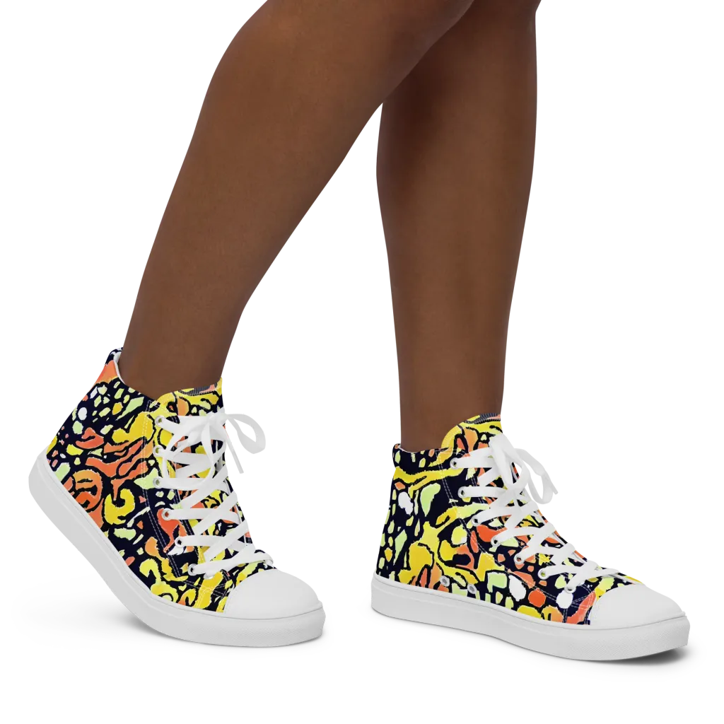 Neon Ink Safari on Women's High Top Canvas Shoes — Right
