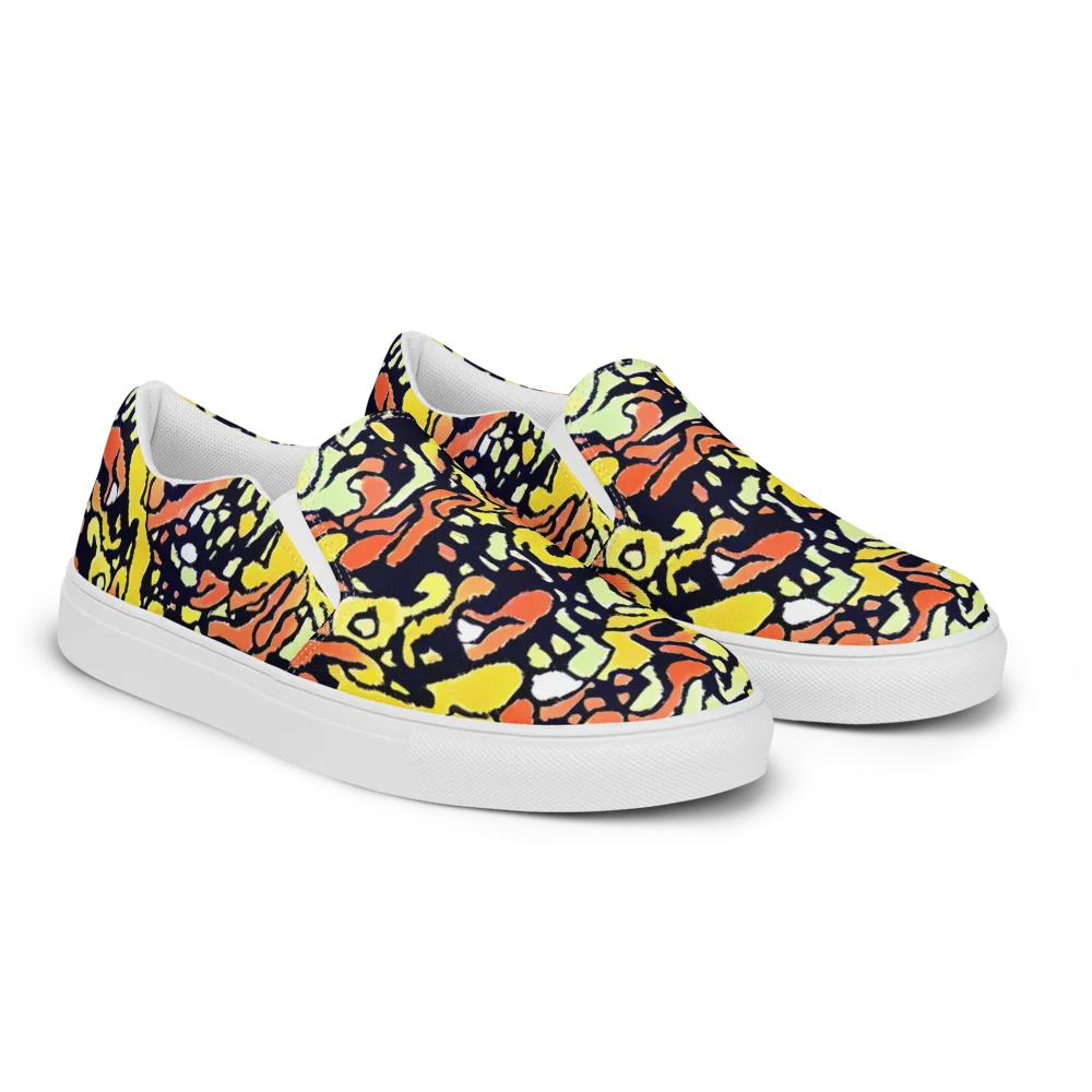 Neon Ink Safari on Men's Slip-On Canvas Shoes — Right Front