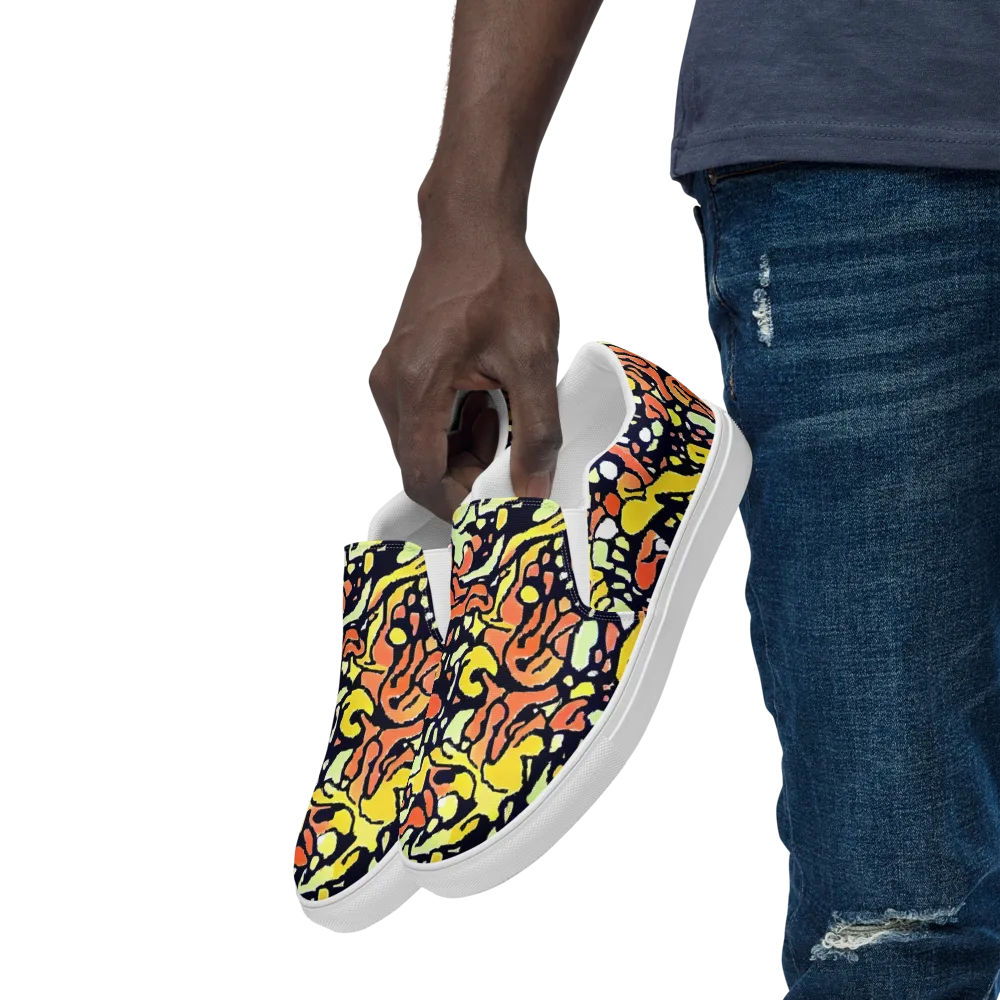 Neon Ink Safari on Men's Slip-On Canvas Shoes — Left Front