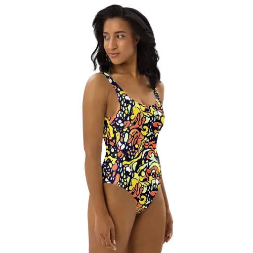 Neon Ink Safari on a One-Piece Swimsuit