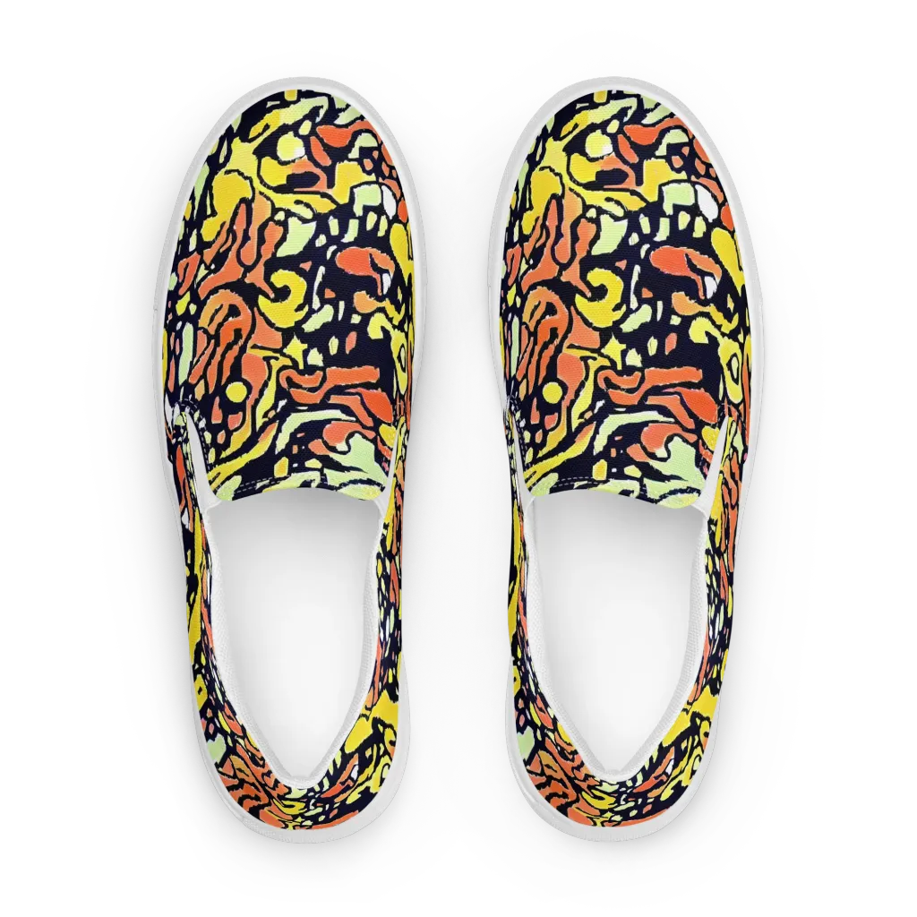 Neon Ink Safari on Women's Slip-On Canvas Shoes — Front