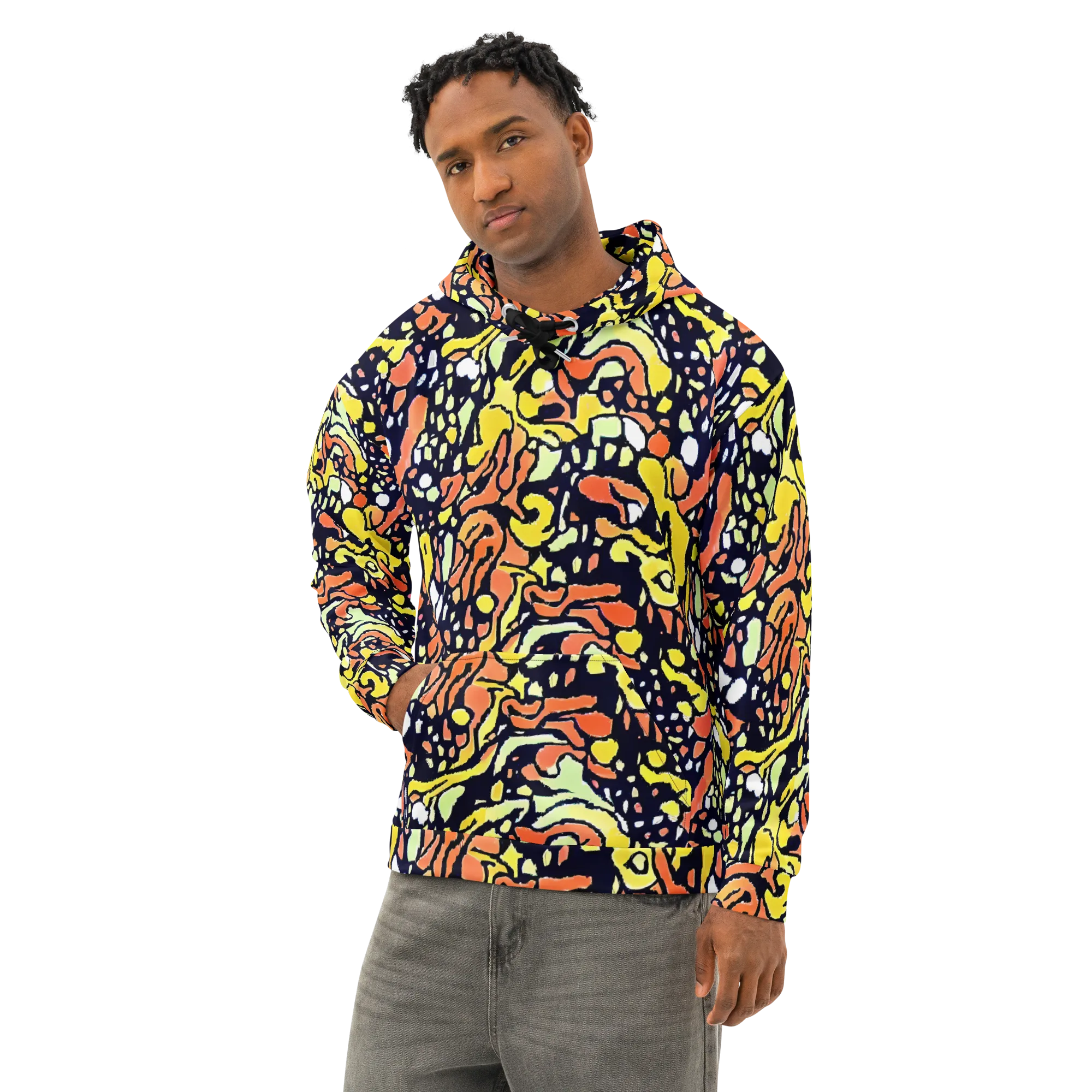Neon Ink Safari on Cotton Hoodie — Left Front