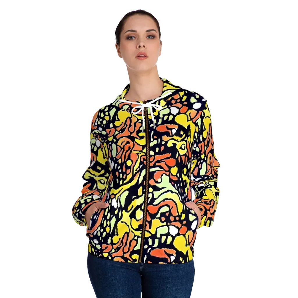 Neon Ink Safari on Women's Full-Zip Hoodie — Front On Person