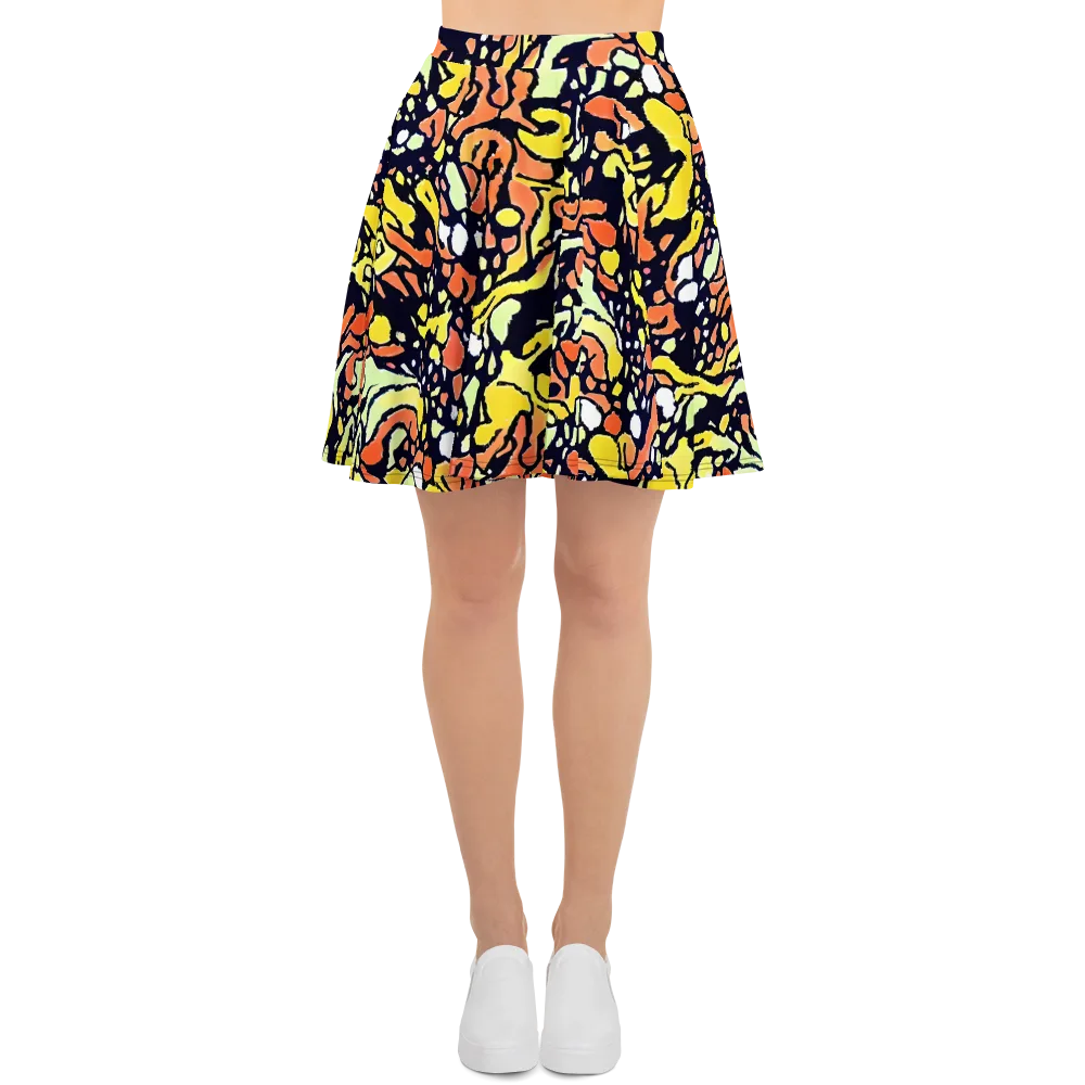 Neon Ink Safari on Skater Skirt — Front