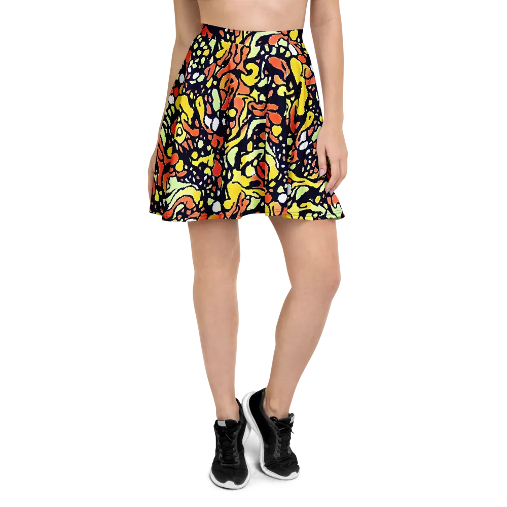 Neon Ink Safari on Skater Skirt — Front
