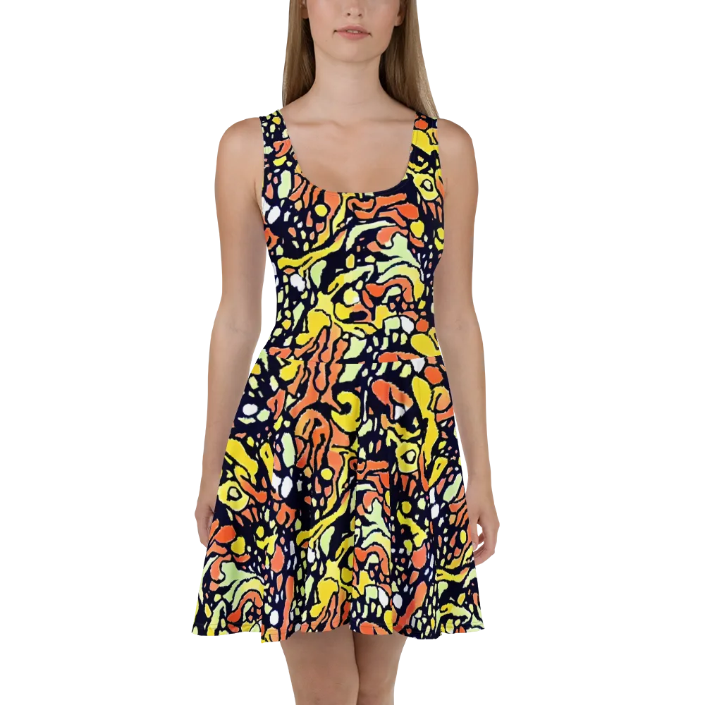 Neon Ink Safari on Skater Dress — Front