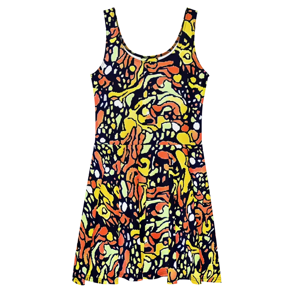 Neon Ink Safari on Skater Dress — Front